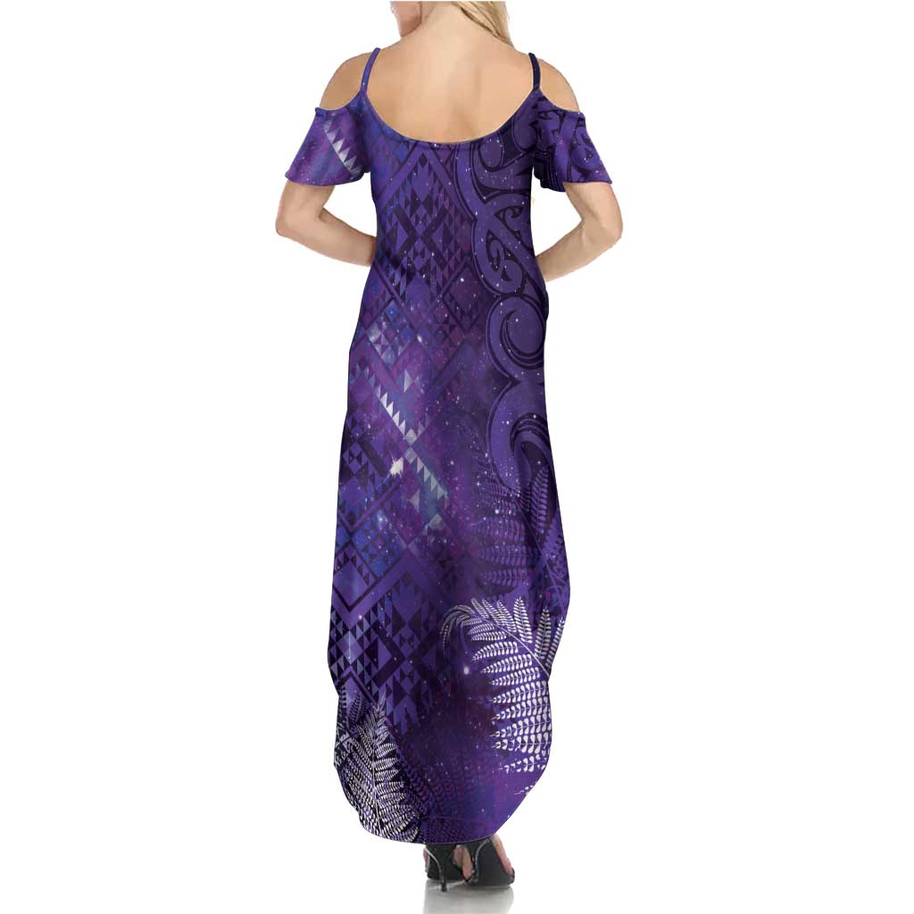 Aotearoa Taniko Matariki Family Matching Summer Maxi Dress and Hawaiian Shirt Cosmic Violet LT7 - Polynesian Pride