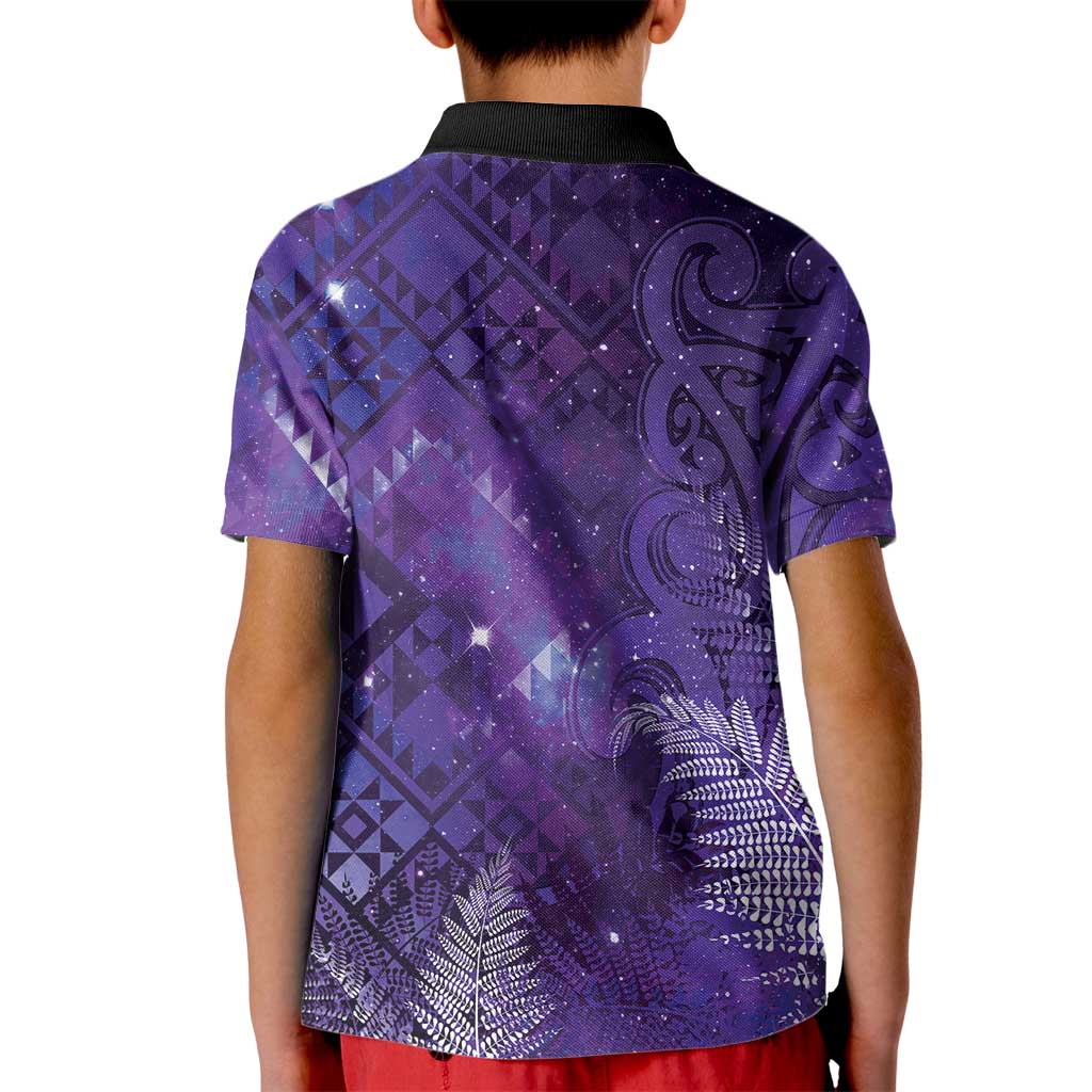 Aotearoa Taniko Matariki Kid Polo Shirt Cosmic Violet LT7 - Polynesian Pride