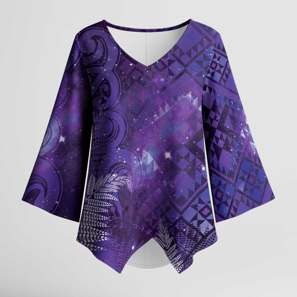 Aotearoa Taniko Matariki Kimono Sleeve Blouse Cosmic Violet