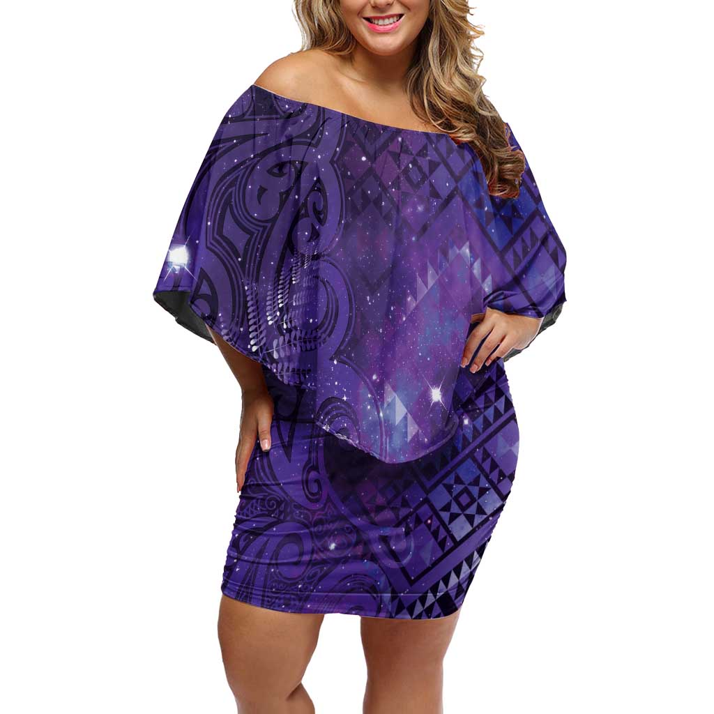 Aotearoa Taniko Matariki Off Shoulder Short Dress Cosmic Violet LT7 Women Purple - Polynesian Pride