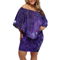 Aotearoa Taniko Matariki Off Shoulder Short Dress Cosmic Violet LT7 Women Purple - Polynesian Pride