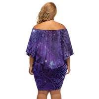 Aotearoa Taniko Matariki Off Shoulder Short Dress Cosmic Violet LT7 - Polynesian Pride
