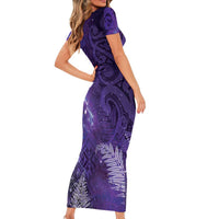 Aotearoa Taniko Matariki Short Sleeve Bodycon Dress Cosmic Violet