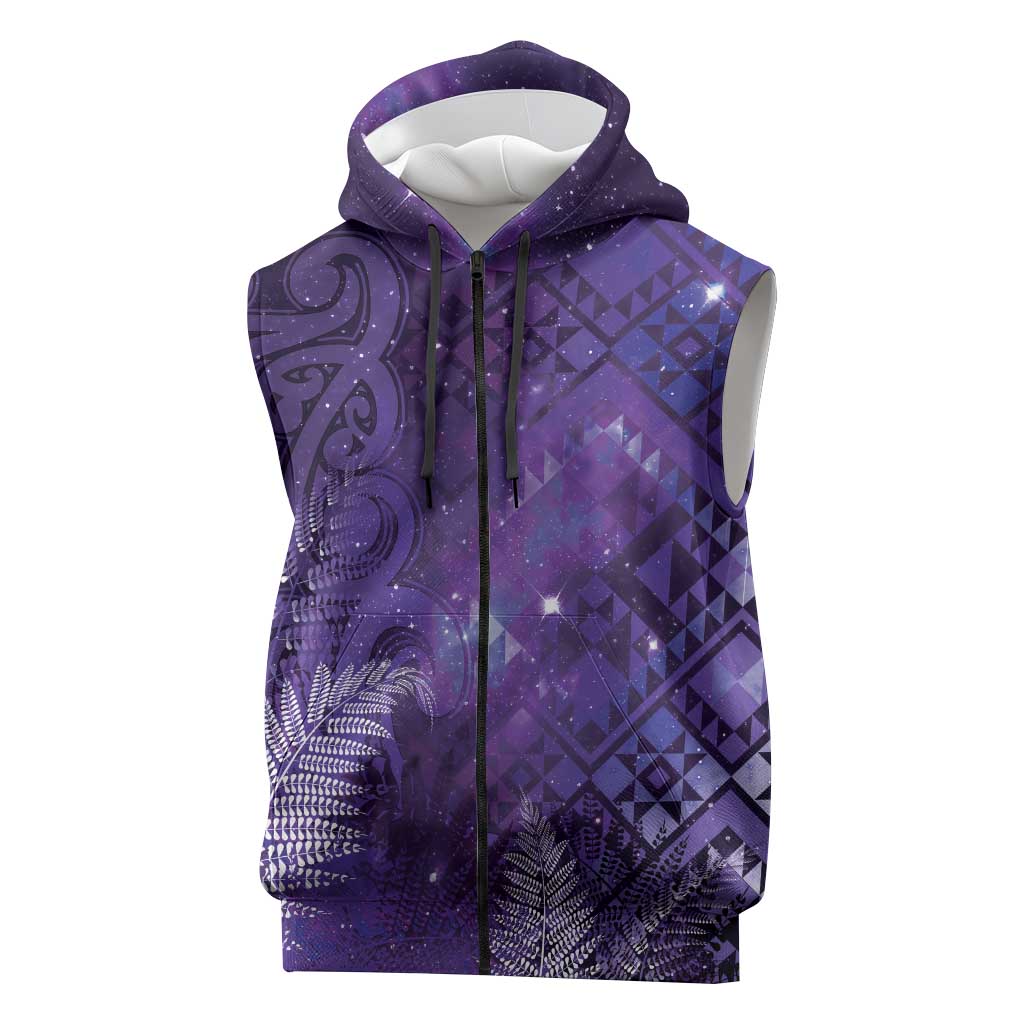 Aotearoa Taniko Matariki Sleeveless Zip Hoodie Cosmic Violet LT7 Purple - Polynesian Pride