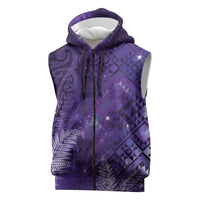 Aotearoa Taniko Matariki Sleeveless Zip Hoodie Cosmic Violet LT7 Purple - Polynesian Pride