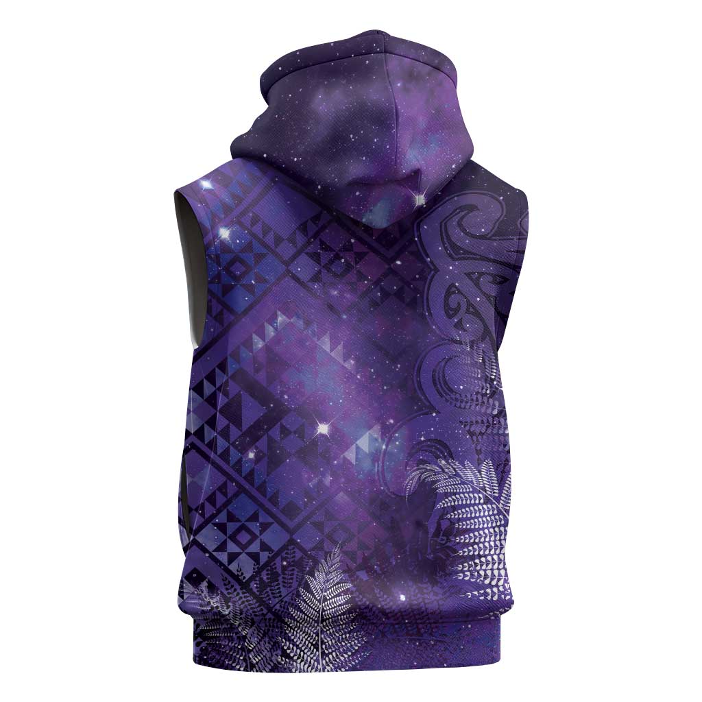 Aotearoa Taniko Matariki Sleeveless Zip Hoodie Cosmic Violet LT7 - Polynesian Pride