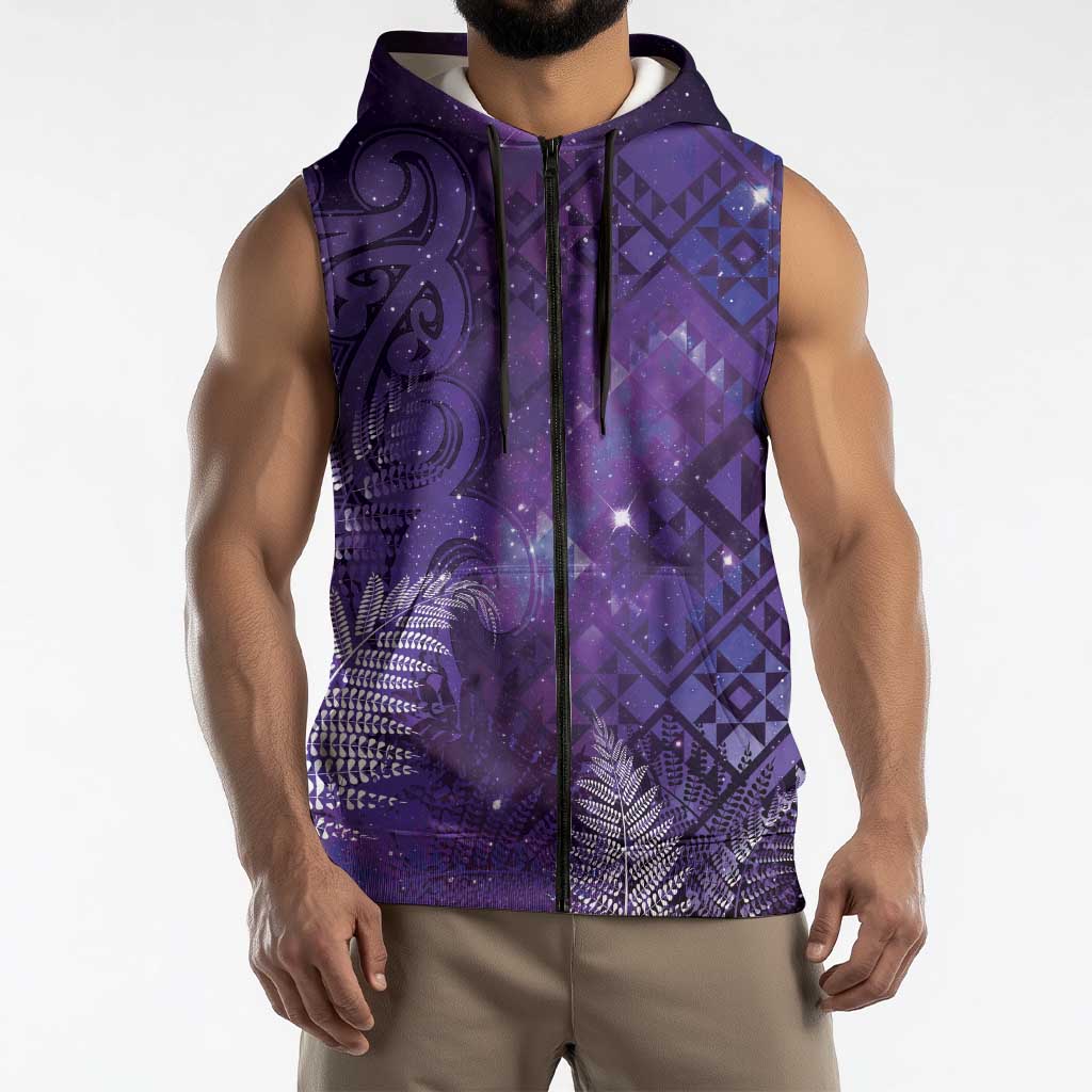 Aotearoa Taniko Matariki Sleeveless Zip Hoodie Cosmic Violet LT7 - Polynesian Pride