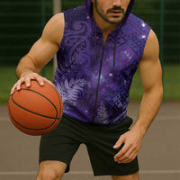 Aotearoa Taniko Matariki Sleeveless Zip Hoodie Cosmic Violet LT7 - Polynesian Pride