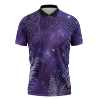 Aotearoa Taniko Matariki Zipper Polo Shirt Cosmic Violet