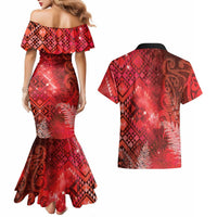 Aotearoa Taniko Matariki Couples Matching Mermaid Dress and Hawaiian Shirt Cosmic Red