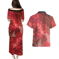 Aotearoa Taniko Matariki Couples Matching Puletasi and Hawaiian Shirt Cosmic Red