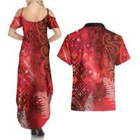 Aotearoa Taniko Matariki Couples Matching Summer Maxi Dress and Hawaiian Shirt Cosmic Red