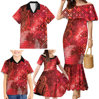 Aotearoa Taniko Matariki Family Matching Mermaid Dress and Hawaiian Shirt Cosmic Red LT7 - Polynesian Pride