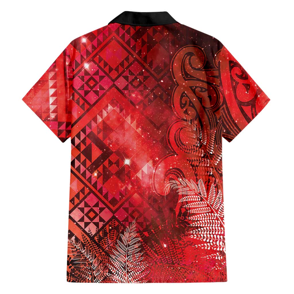 Aotearoa Taniko Matariki Family Matching Off The Shoulder Long Sleeve Dress and Hawaiian Shirt Cosmic Red LT7 - Polynesian Pride