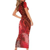 Aotearoa Taniko Matariki Family Matching Short Sleeve Bodycon Dress and Hawaiian Shirt Cosmic Red LT7 - Polynesian Pride