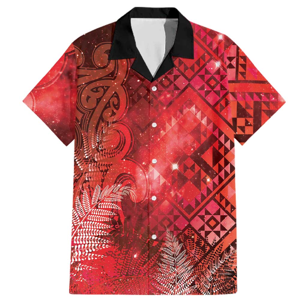 Aotearoa Taniko Matariki Family Matching Summer Maxi Dress and Hawaiian Shirt Cosmic Red LT7 Dad's Shirt - Short Sleeve Red - Polynesian Pride