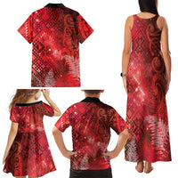 Aotearoa Taniko Matariki Family Matching Tank Maxi Dress and Hawaiian Shirt Cosmic Red LT7 - Polynesian Pride