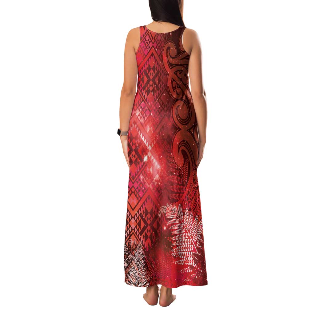 Aotearoa Taniko Matariki Family Matching Tank Maxi Dress and Hawaiian Shirt Cosmic Red LT7 - Polynesian Pride
