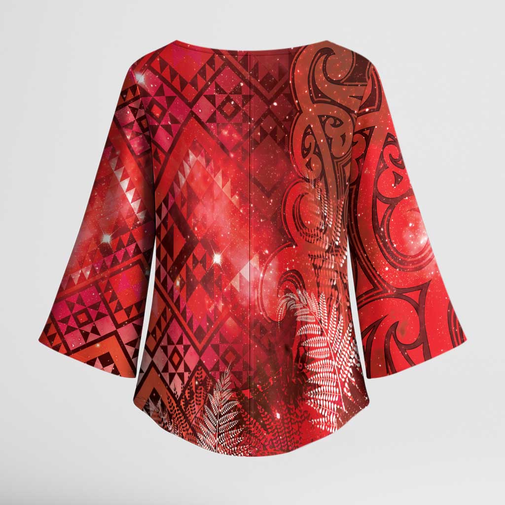 Aotearoa Taniko Matariki Kimono Sleeve Blouse Cosmic Red