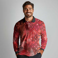 Aotearoa Taniko Matariki Long Sleeve Polo Shirt Cosmic Red
