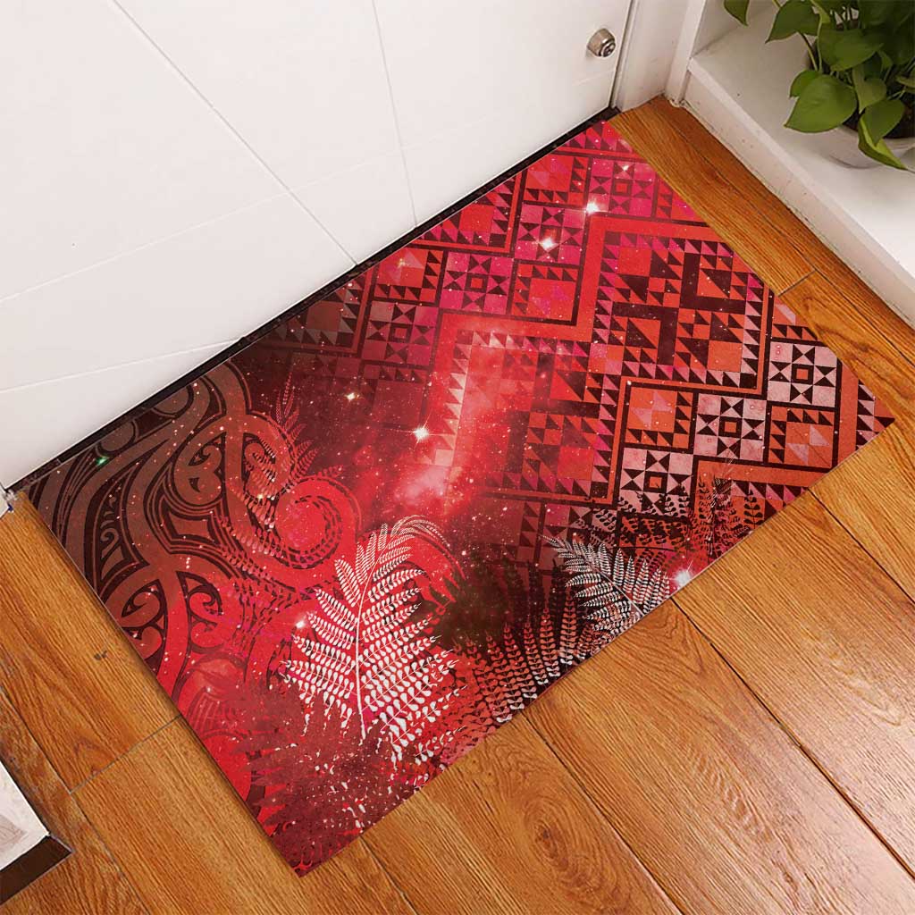 Aotearoa Taniko Matariki Rubber Doormat Cosmic Red
