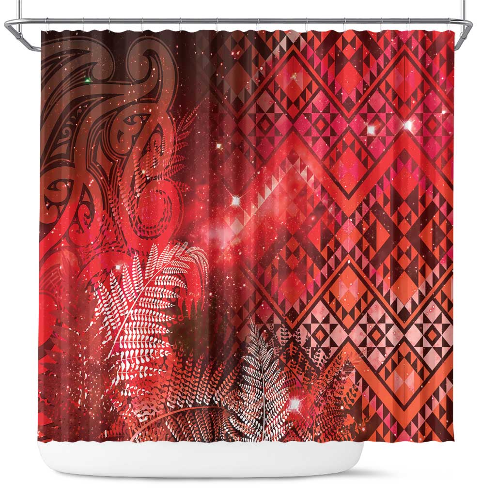 Aotearoa Taniko Matariki Shower Curtain Cosmic Red