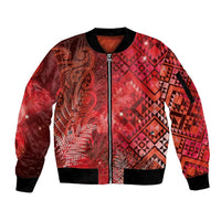 Aotearoa Taniko Matariki Sleeve Zip Bomber Jacket Cosmic Red
