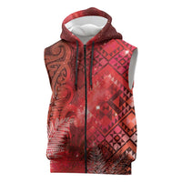 Aotearoa Taniko Matariki Sleeveless Zip Hoodie Cosmic Red LT7 Red - Polynesian Pride