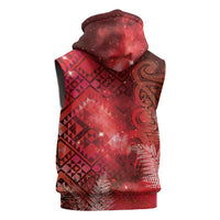 Aotearoa Taniko Matariki Sleeveless Zip Hoodie Cosmic Red LT7 - Polynesian Pride