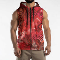 Aotearoa Taniko Matariki Sleeveless Zip Hoodie Cosmic Red LT7 - Polynesian Pride