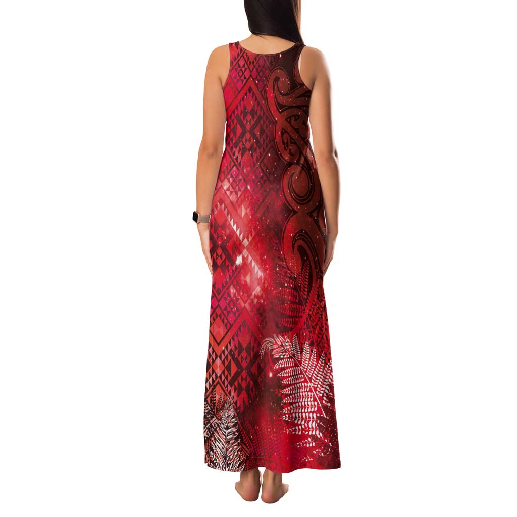 Aotearoa Taniko Matariki Tank Maxi Dress Cosmic Red LT7 - Polynesian Pride
