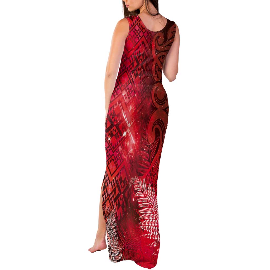 Aotearoa Taniko Matariki Tank Maxi Dress Cosmic Red LT7 - Polynesian Pride
