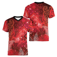 Aotearoa Taniko Matariki Women V-Neck T-Shirt Cosmic Red