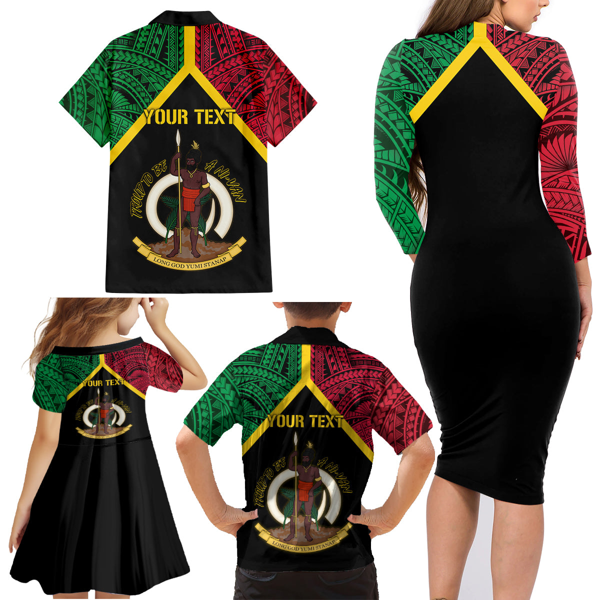 Vanuatu 44th Independence Anniversary Family Matching Long Sleeve Bodycon Dress and Hawaiian Shirt LT7 - Polynesian Pride