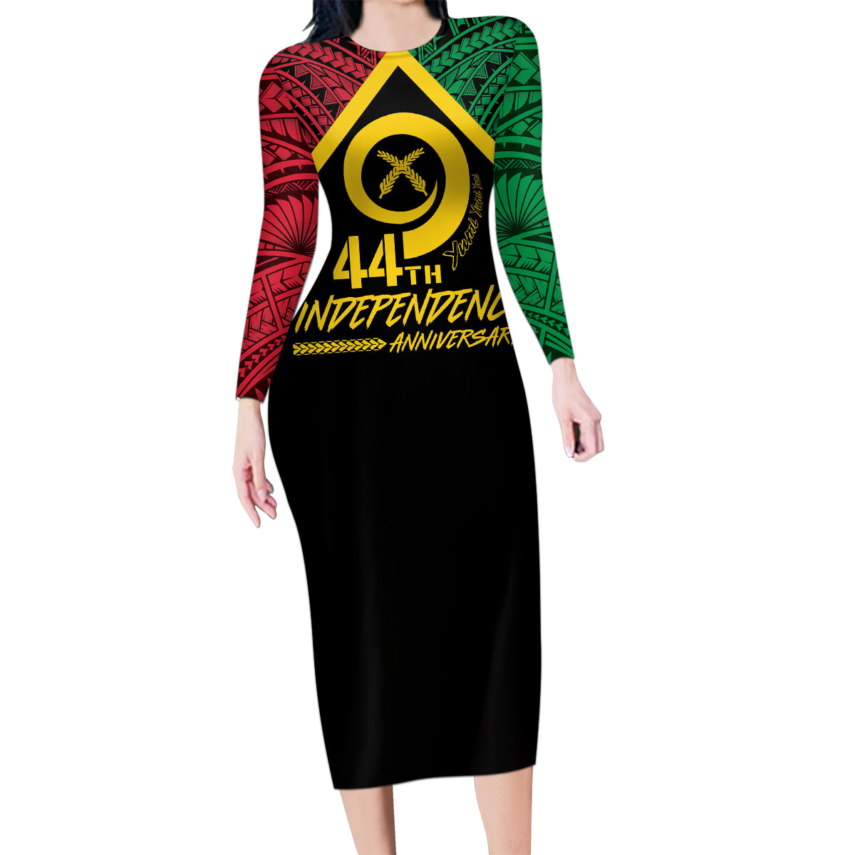 Vanuatu 44th Independence Anniversary Family Matching Long Sleeve Bodycon Dress and Hawaiian Shirt LT7 Mom's Dress Colorful - Polynesian Pride