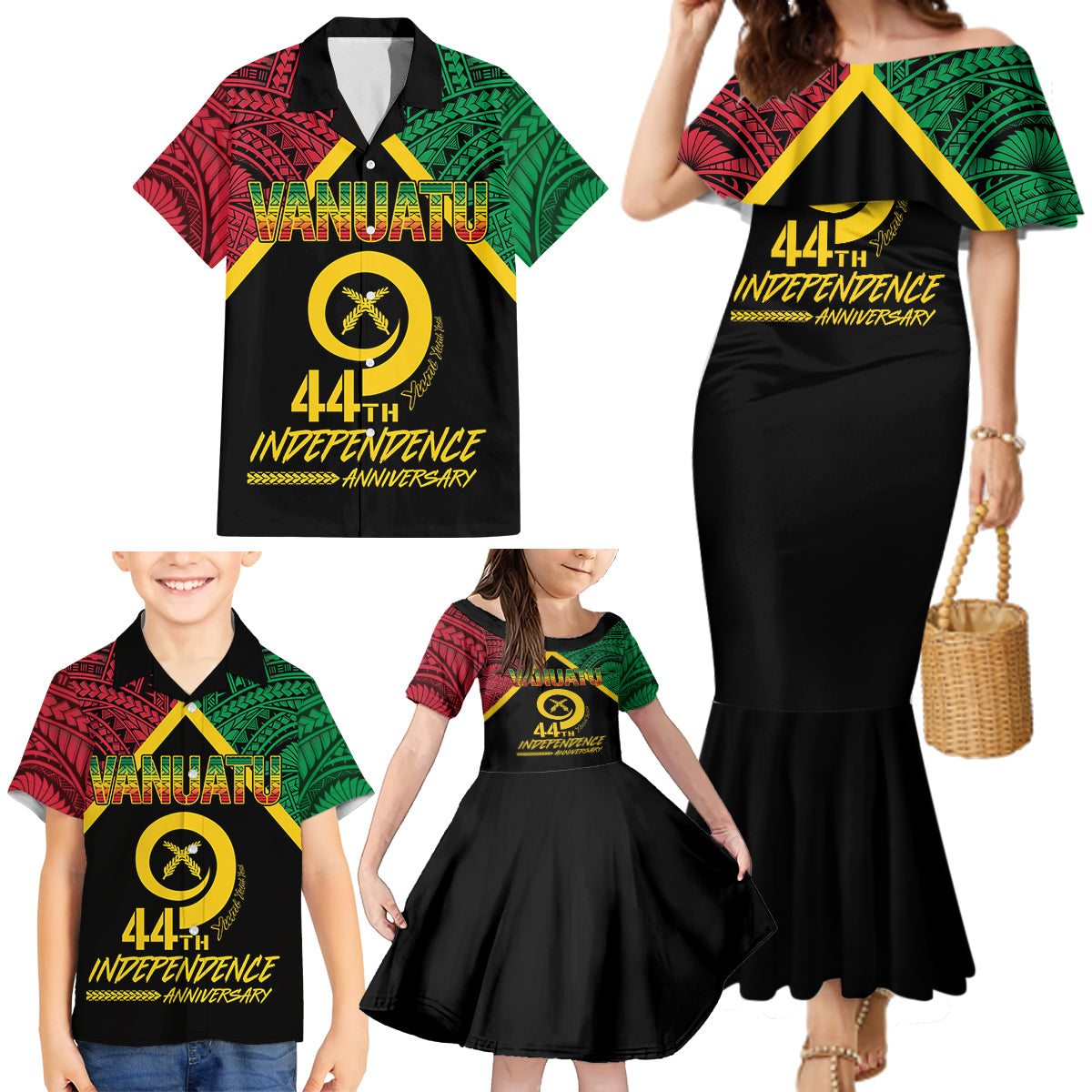 Vanuatu 44th Independence Anniversary Family Matching Mermaid Dress and Hawaiian Shirt LT7 - Polynesian Pride