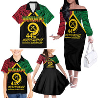 Vanuatu 44th Independence Anniversary Family Matching Off The Shoulder Long Sleeve Dress and Hawaiian Shirt LT7 - Polynesian Pride
