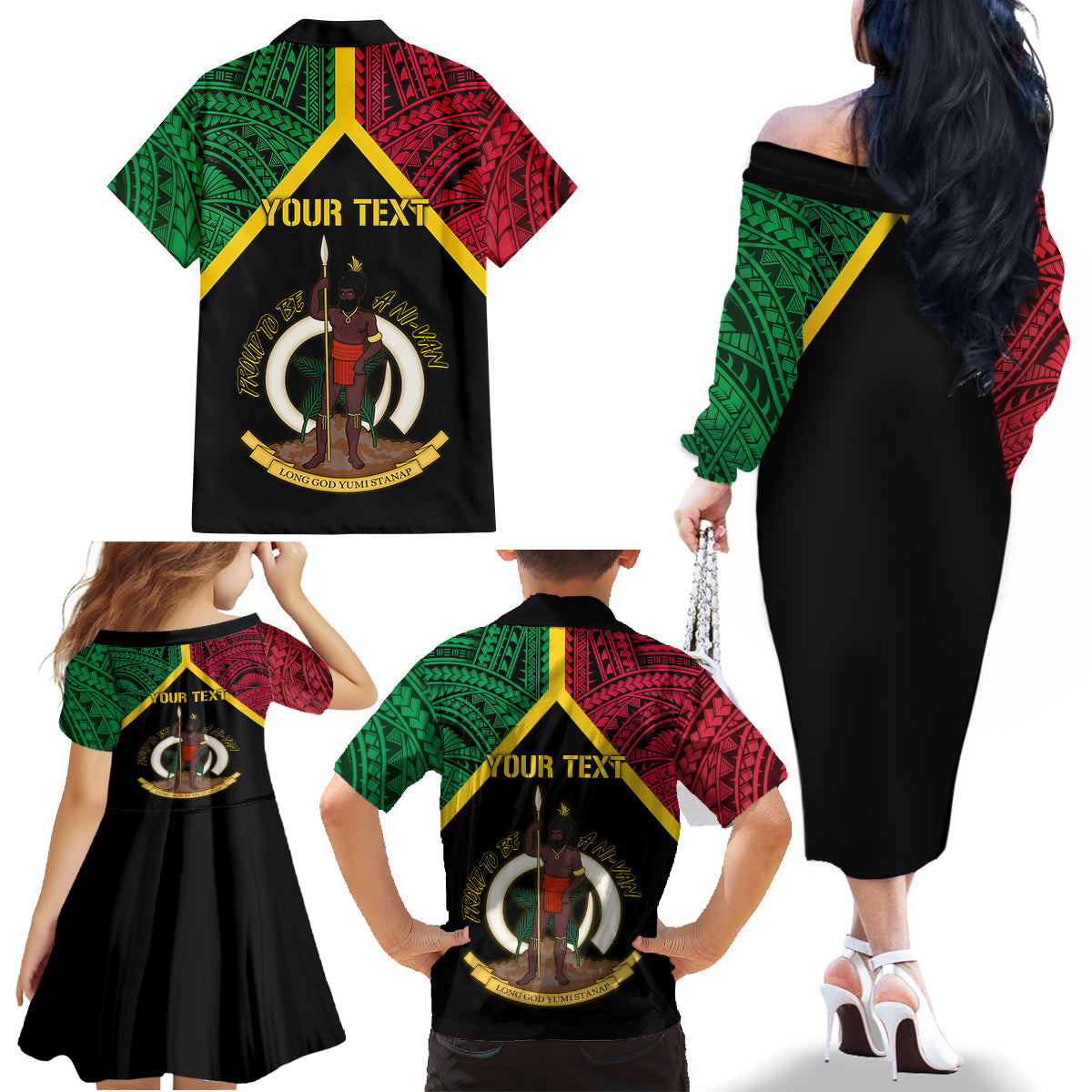 Vanuatu 44th Independence Anniversary Family Matching Off The Shoulder Long Sleeve Dress and Hawaiian Shirt LT7 - Polynesian Pride