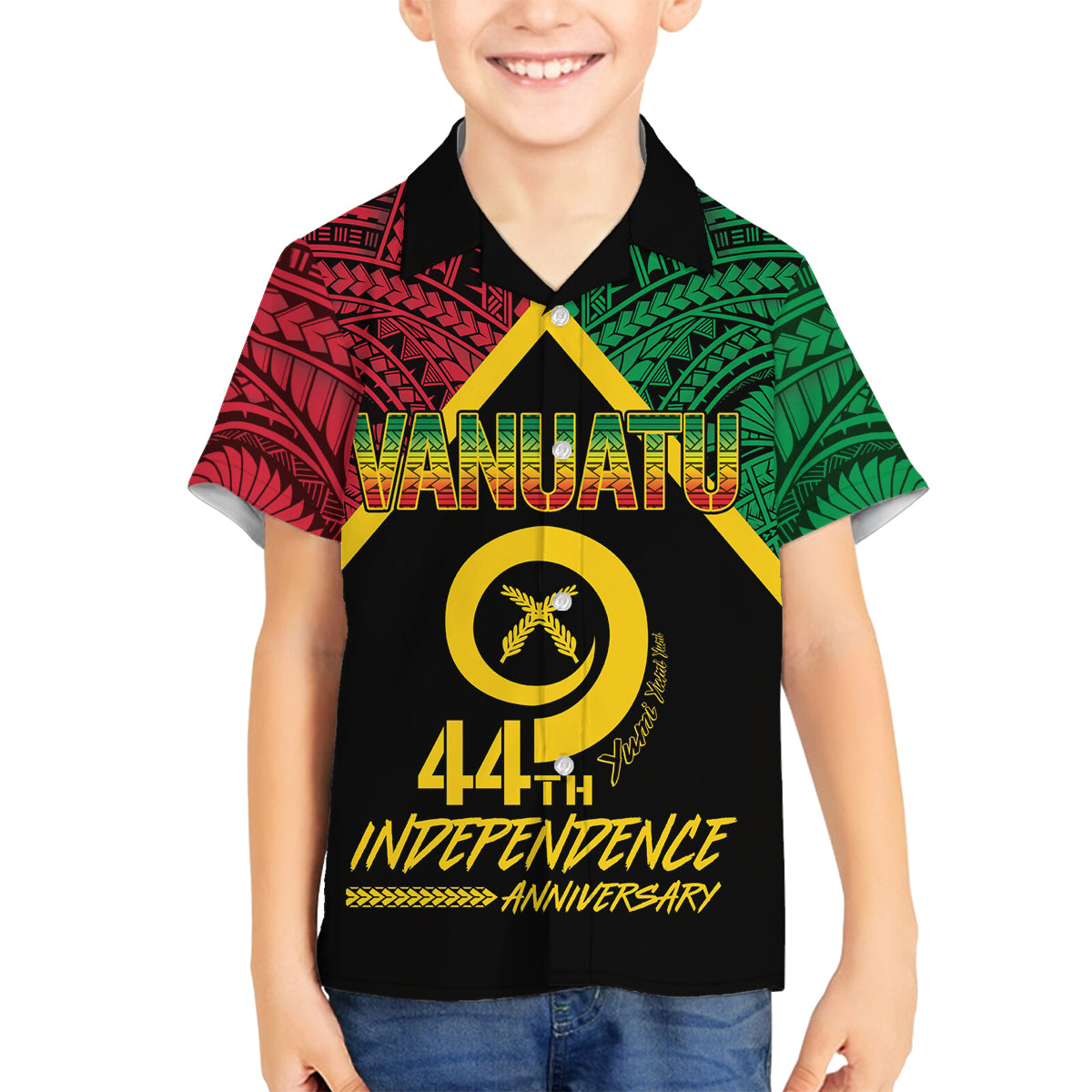 Vanuatu 44th Independence Anniversary Family Matching Off The Shoulder Long Sleeve Dress and Hawaiian Shirt LT7 Son's Shirt Colorful - Polynesian Pride