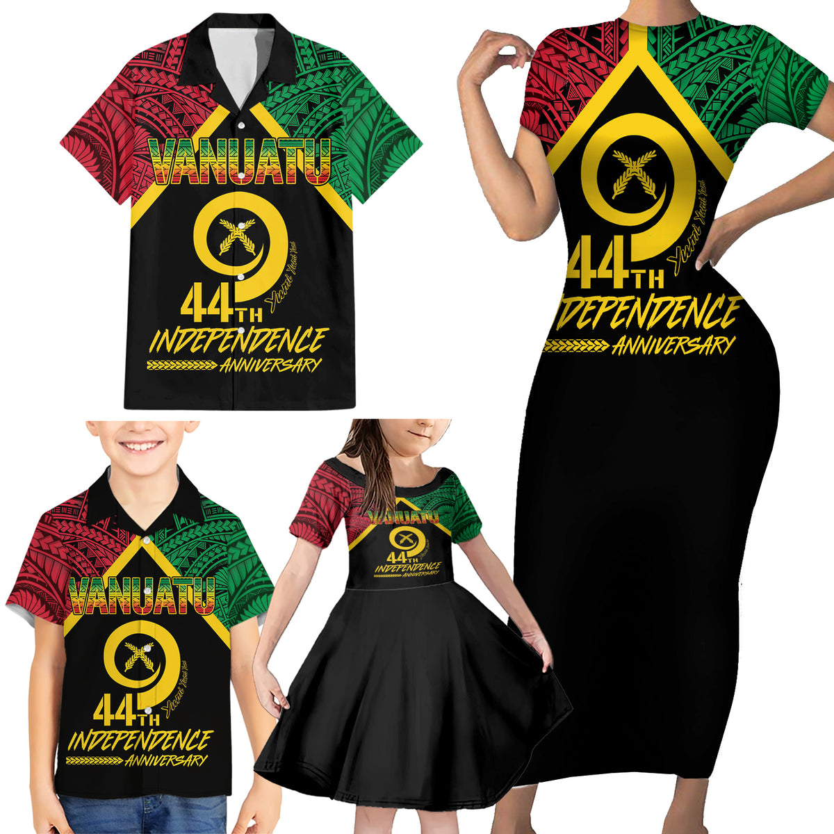 Vanuatu 44th Independence Anniversary Family Matching Short Sleeve Bodycon Dress and Hawaiian Shirt LT7 - Polynesian Pride