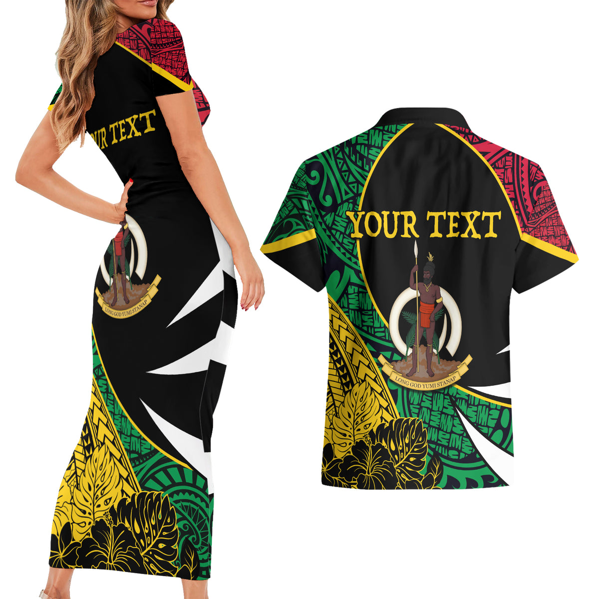 Vanuatu Independence Day Yumi 44 Couples Matching Short Sleeve Bodycon Dress and Hawaiian Shirt LT7 - Polynesian Pride