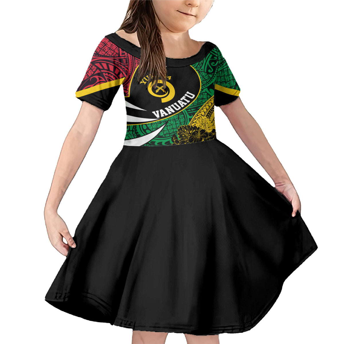 Vanuatu Independence Day Yumi 44 Family Matching Mermaid Dress and Hawaiian Shirt LT7 Daughter's Dress Colorful - Polynesian Pride