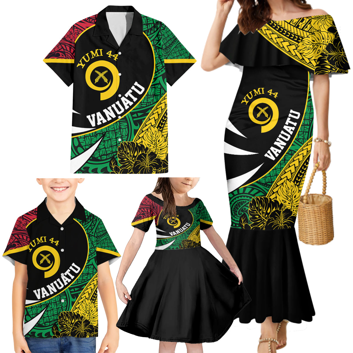 Vanuatu Independence Day Yumi 44 Family Matching Mermaid Dress and Hawaiian Shirt LT7 - Polynesian Pride
