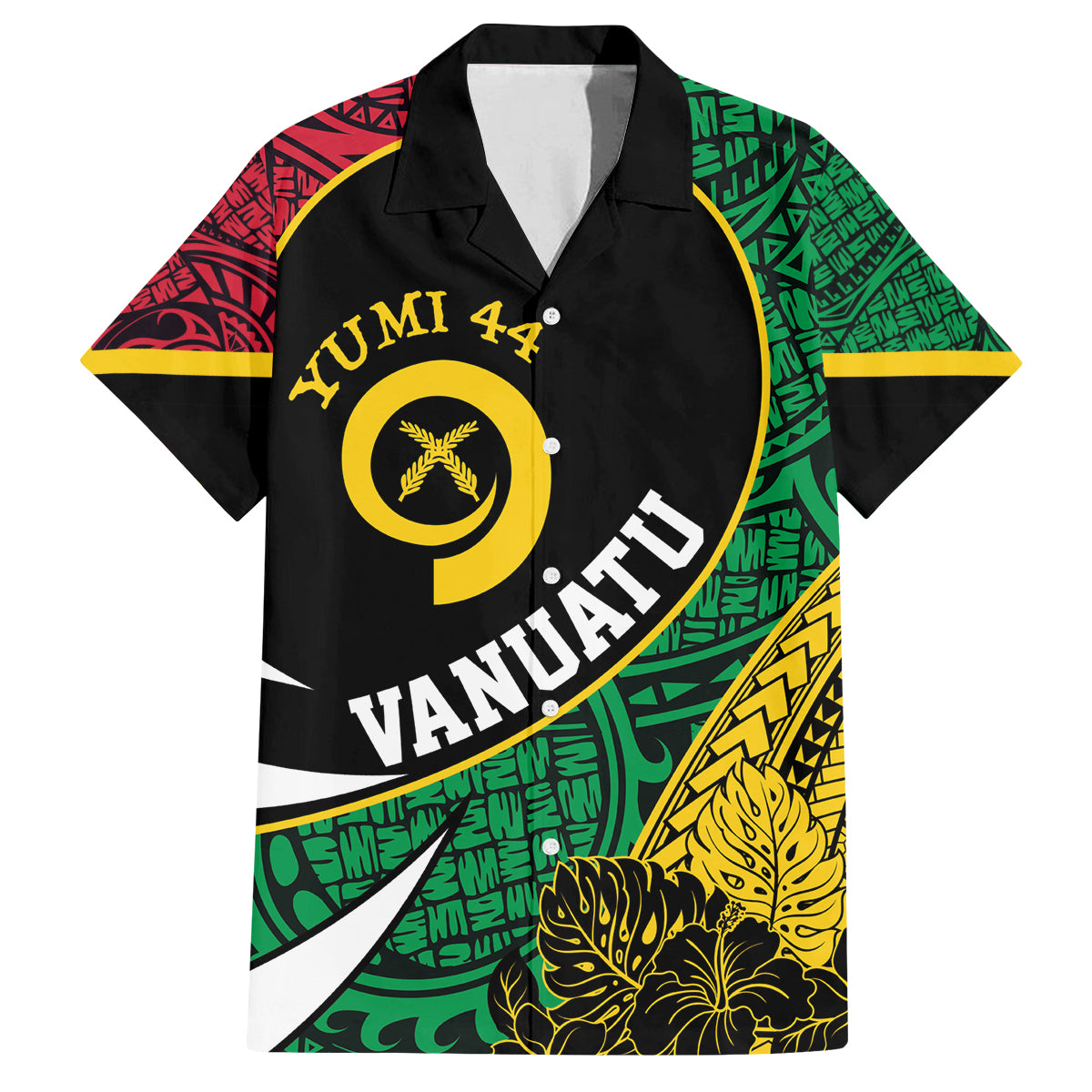 Vanuatu Independence Day Yumi 44 Family Matching Off The Shoulder Long Sleeve Dress and Hawaiian Shirt LT7 Dad's Shirt - Short Sleeve Colorful - Polynesian Pride