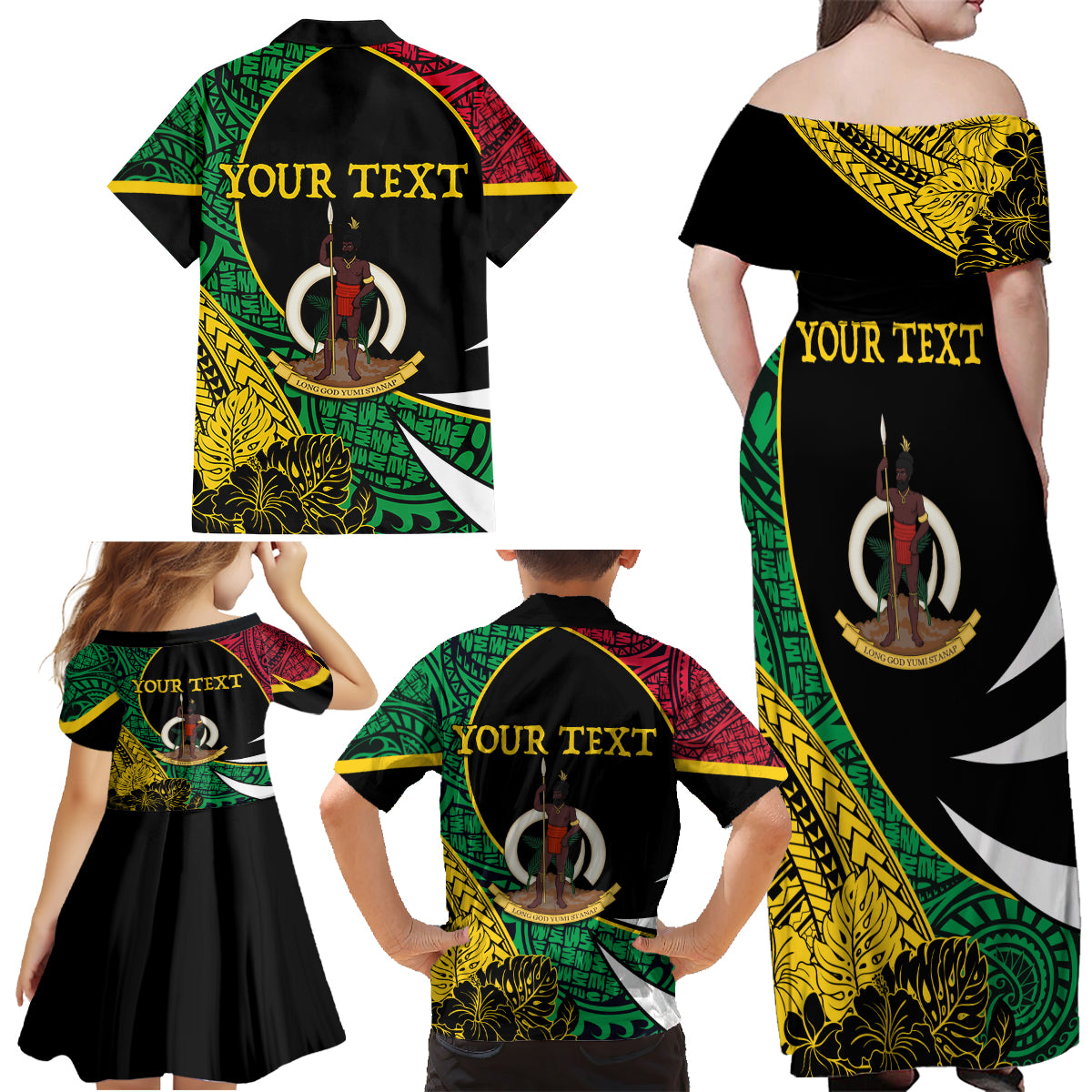 Vanuatu Independence Day Yumi 44 Family Matching Off Shoulder Maxi Dress and Hawaiian Shirt LT7 - Polynesian Pride