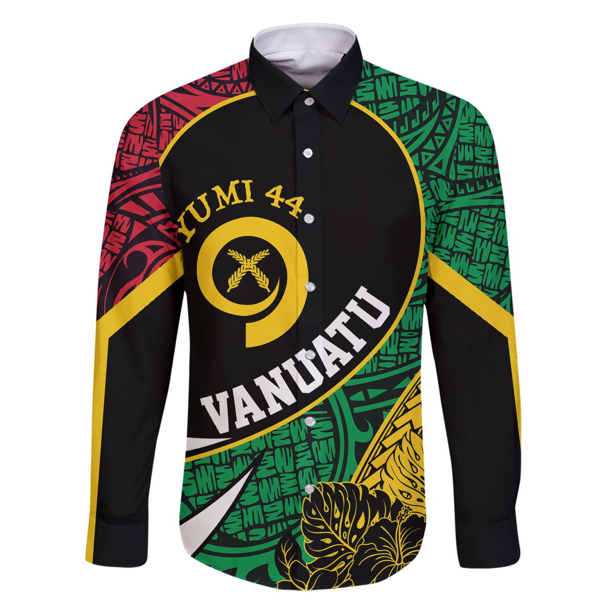 Vanuatu Independence Day Yumi 44 Family Matching Off Shoulder Maxi Dress and Hawaiian Shirt LT7 Dad's Shirt - Long Sleeve Colorful - Polynesian Pride