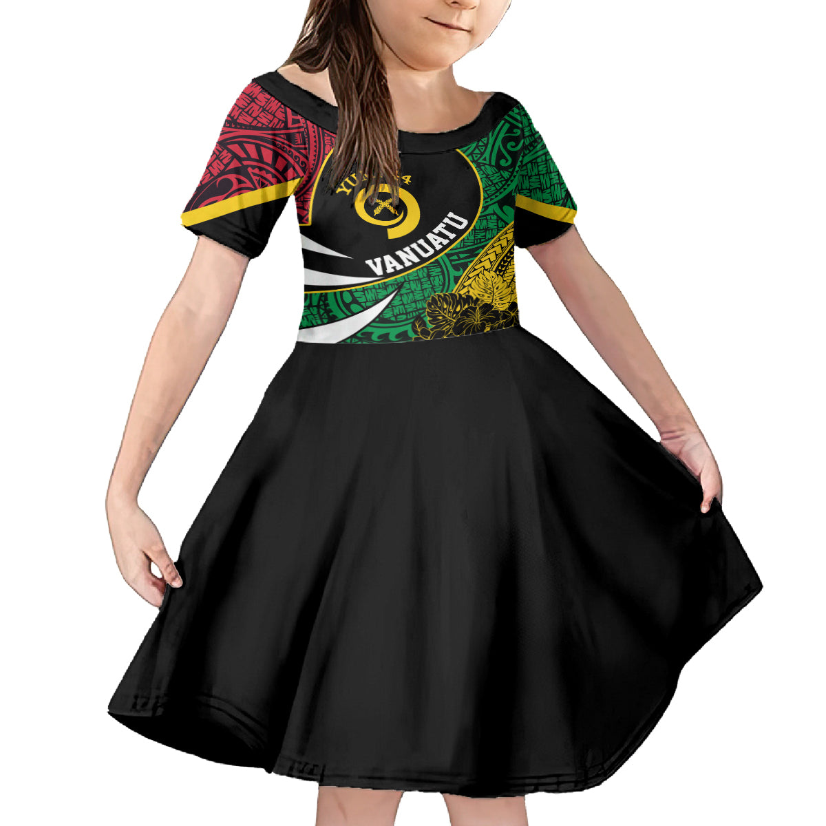 Vanuatu Independence Day Yumi 44 Family Matching Puletasi and Hawaiian Shirt LT7 Daughter's Dress Colorful - Polynesian Pride