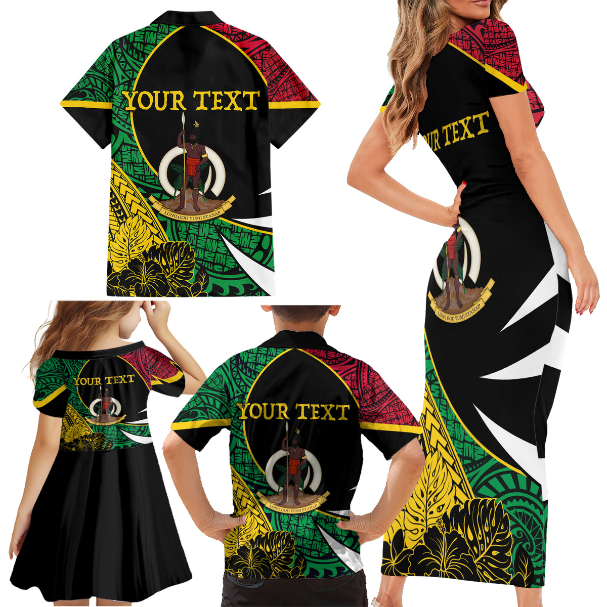 Vanuatu Independence Day Yumi 44 Family Matching Short Sleeve Bodycon Dress and Hawaiian Shirt LT7 - Polynesian Pride