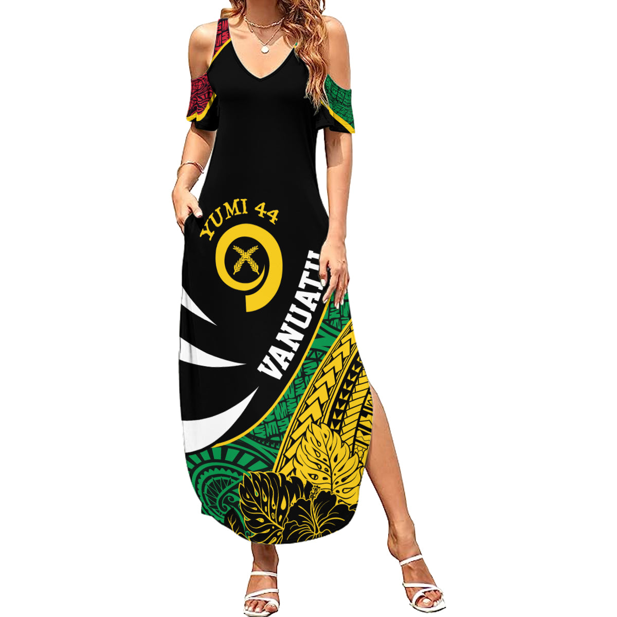 Vanuatu Independence Day Yumi 44 Family Matching Summer Maxi Dress and Hawaiian Shirt LT7 Mom's Dress Colorful - Polynesian Pride