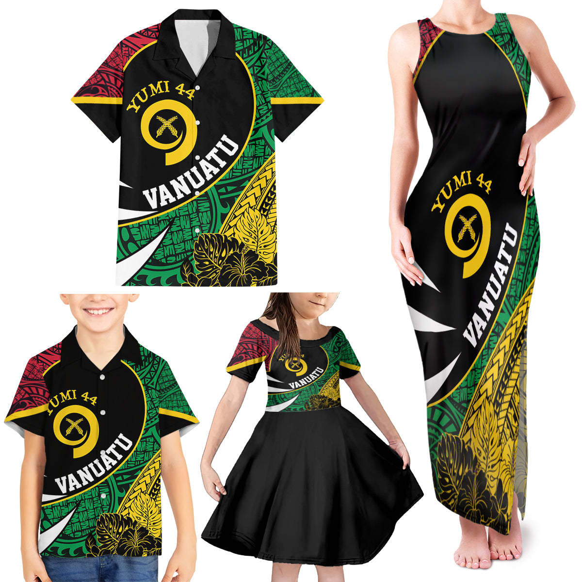 Vanuatu Independence Day Yumi 44 Family Matching Tank Maxi Dress and Hawaiian Shirt LT7 - Polynesian Pride